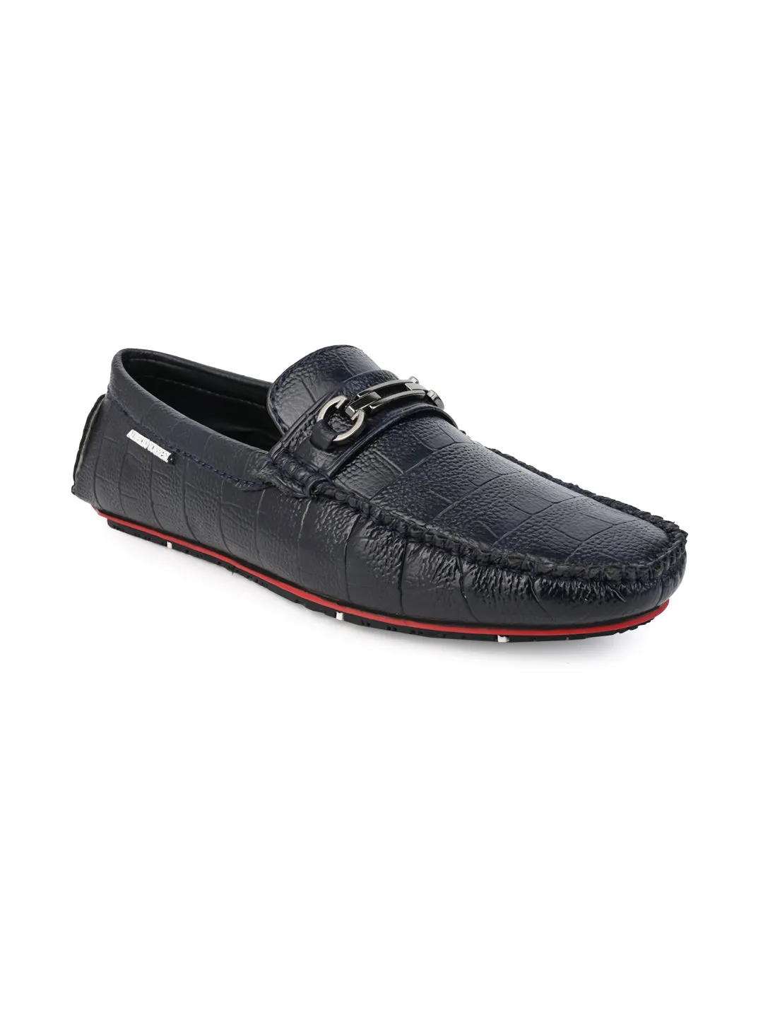 Alberto Torresi Blue Round Toe Loafers With Metal Accent