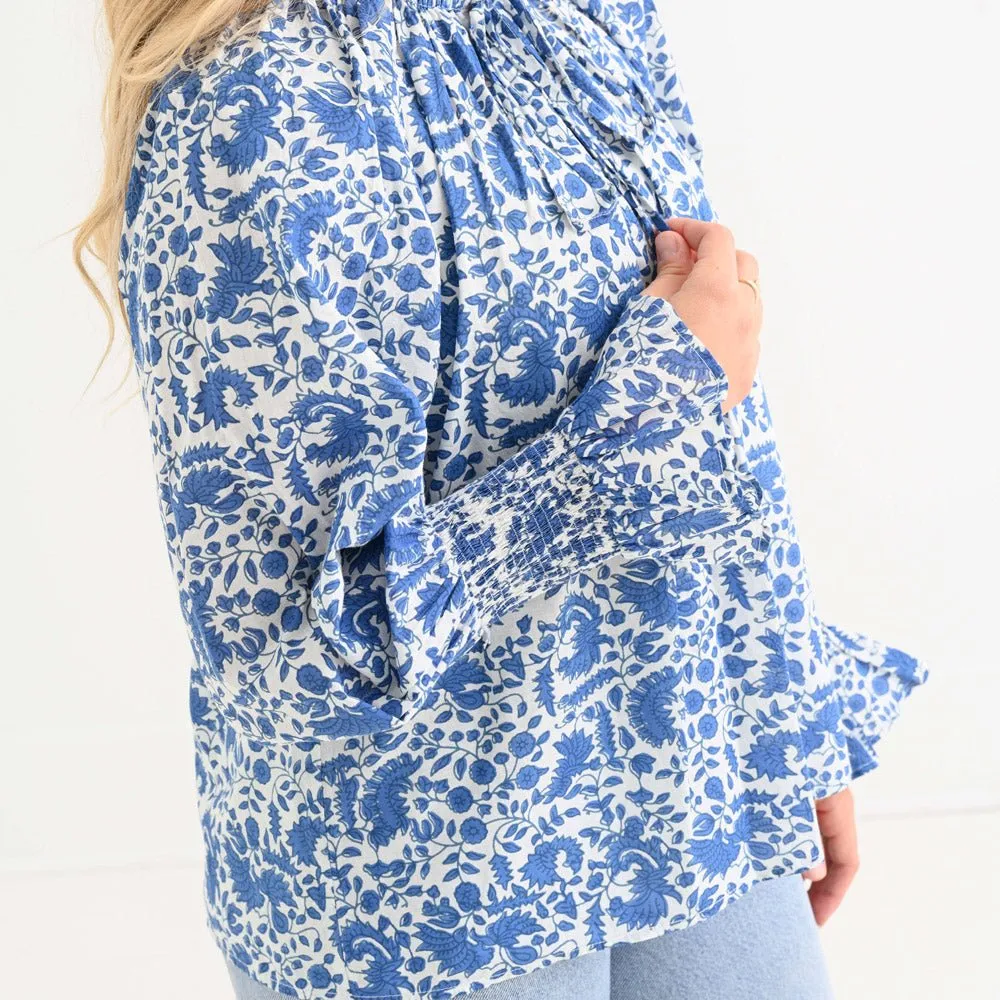 Amaranth Blue Flounce Sleeve Blouse