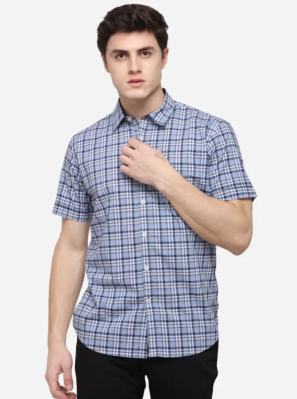 Ash Blue Regular Fit Checked Casual Shirt | Greenfibre