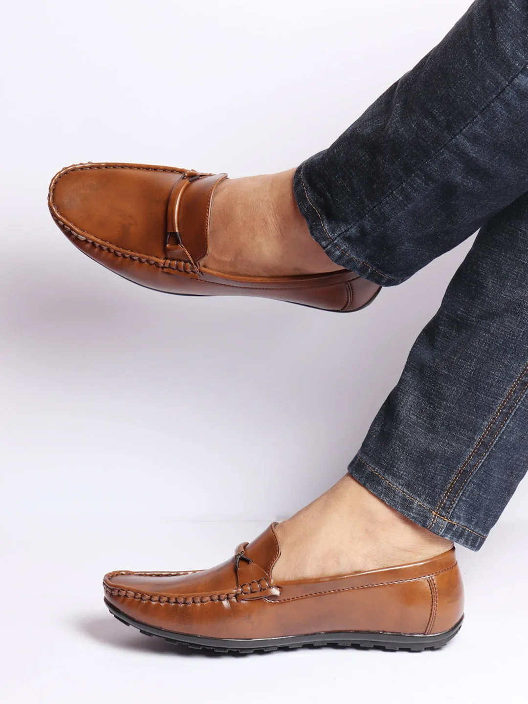 Basics Men Brown Buckle Design Slip On Casual Loafers and Moccasin Shoes