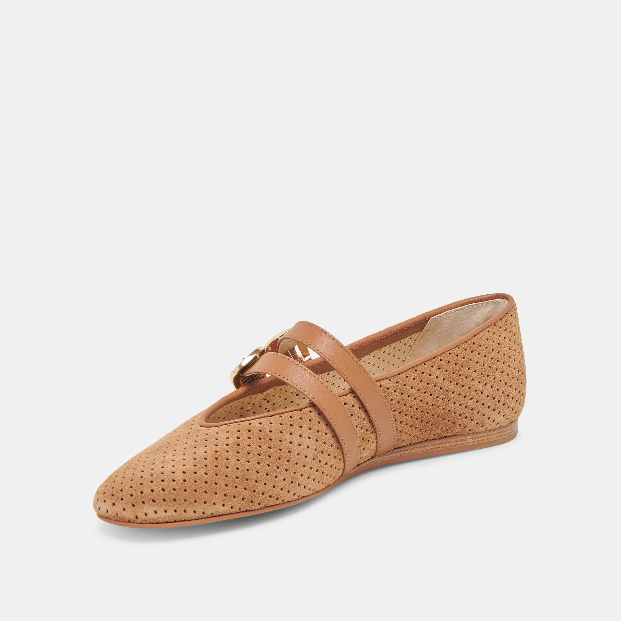 BAYLEE BALLET FLATS PECAN PERFORATED SUEDE