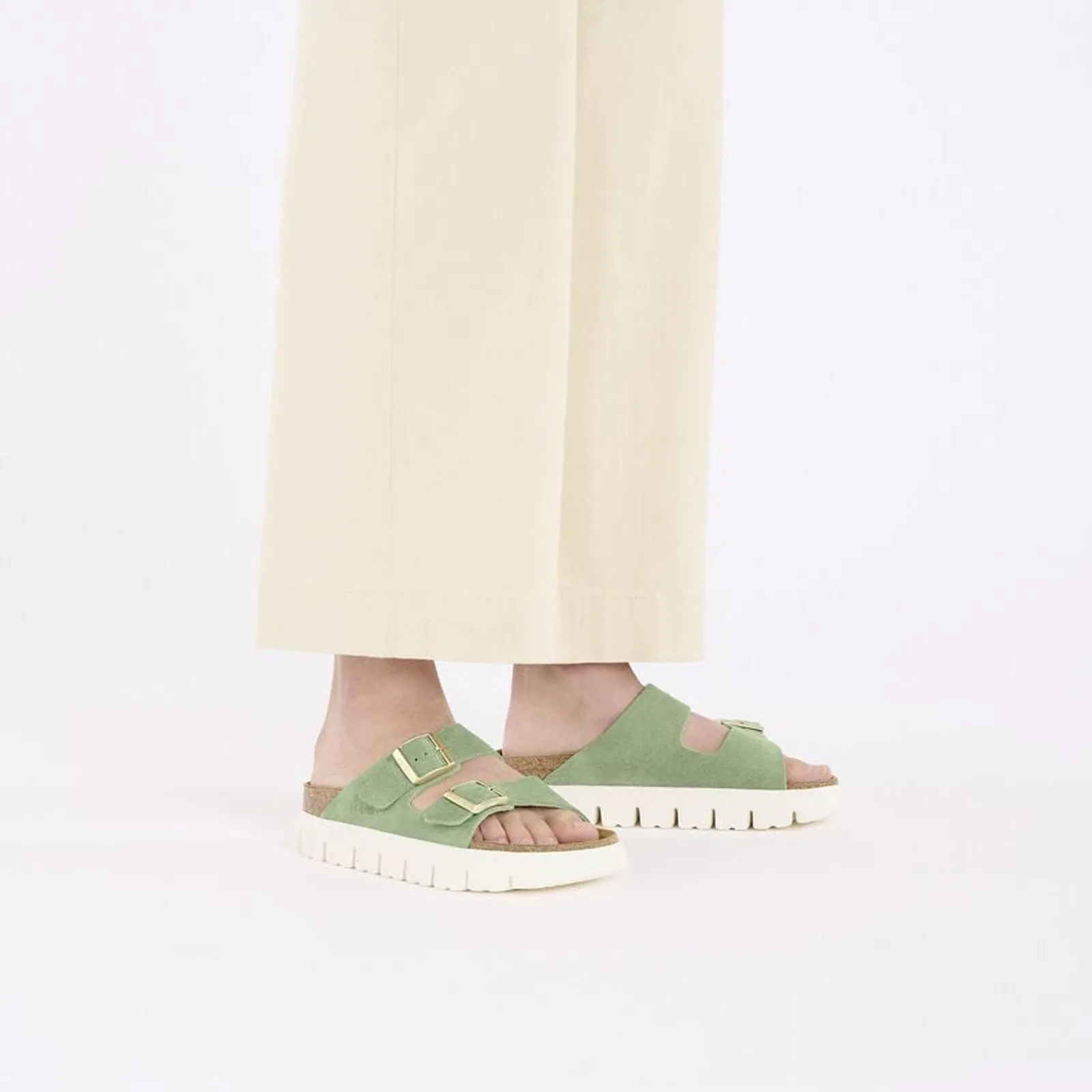 Birkenstock Arizona Chunky Slide Sandal (Women) - Green Tea Suede