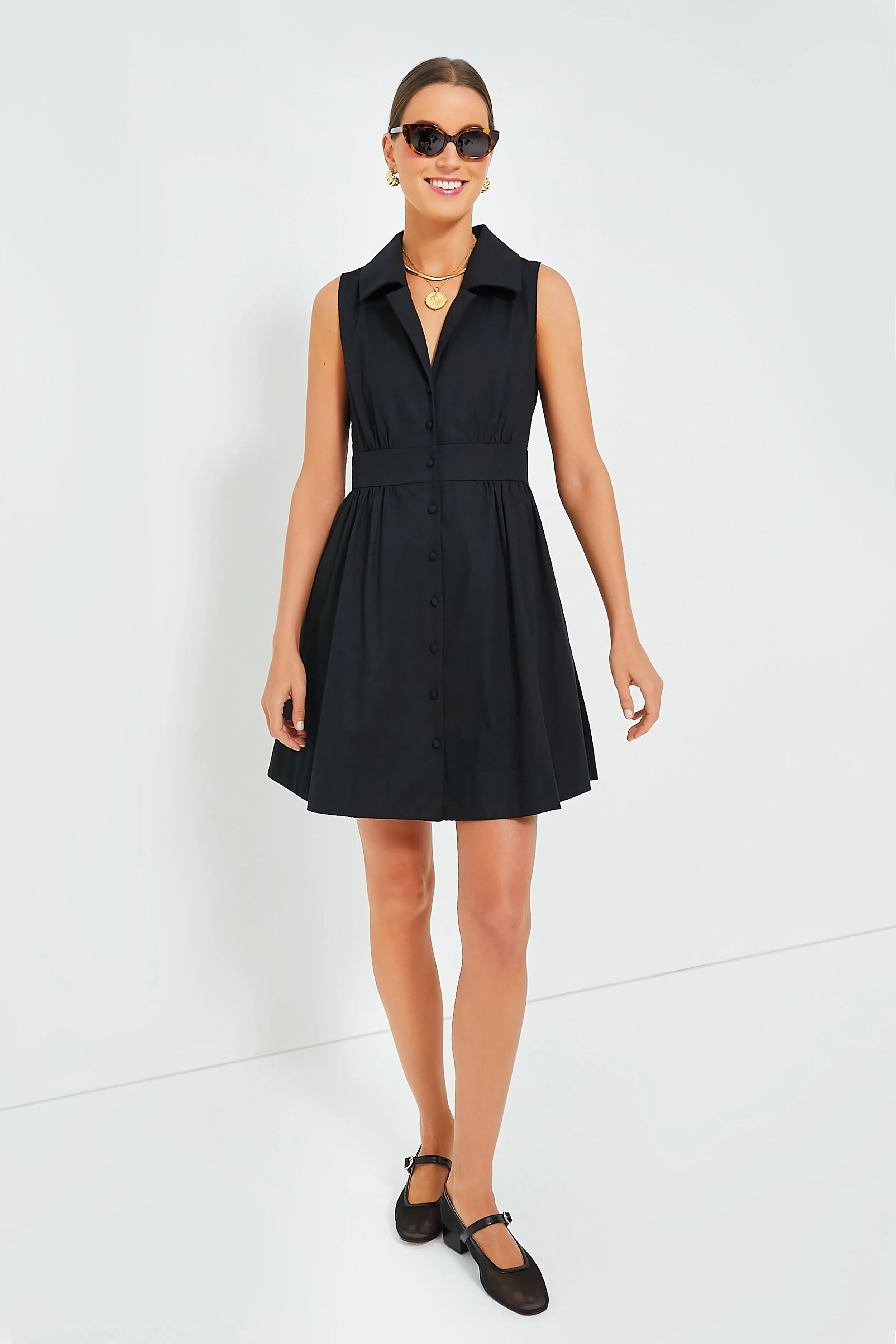 Black Sleeveless Noelle Shirt Dress