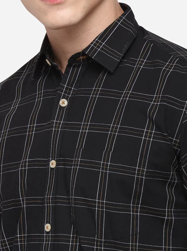 Black Tailored Fit Checked Casual Shirt | JadeBlue