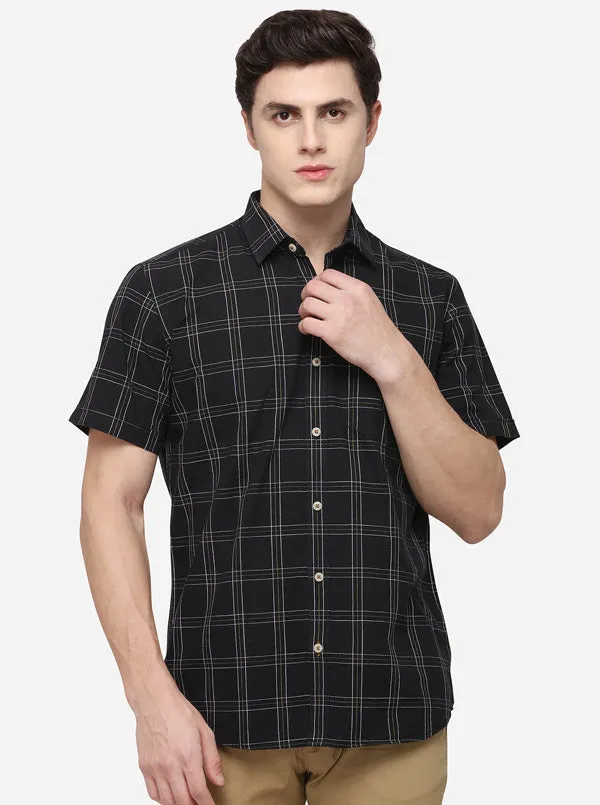 Black Tailored Fit Checked Casual Shirt | JadeBlue