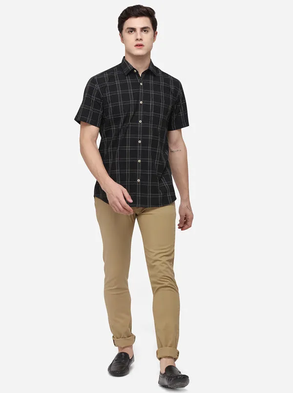 Black Tailored Fit Checked Casual Shirt | JadeBlue