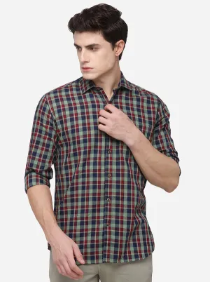 Blue & Green Tailored Fit Checked Casual Shirt | JadeBlue