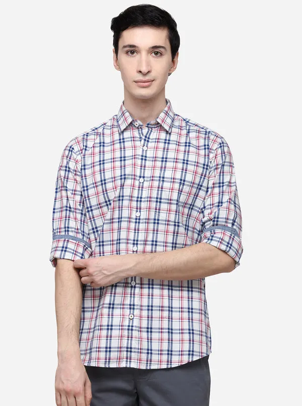 Blue & Red Slim Fit Checked Casual Shirt | Greenfibre