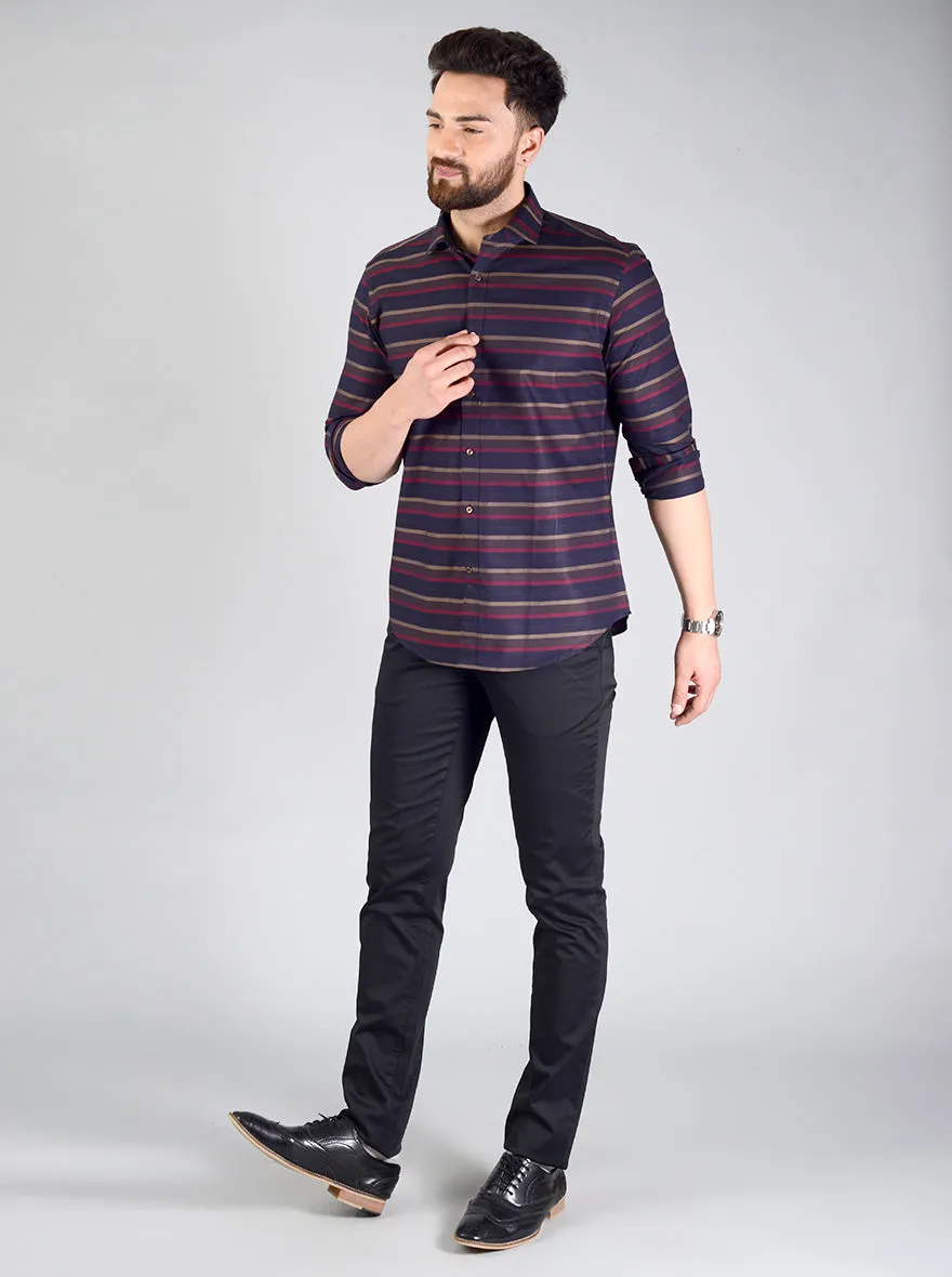 Blue & Red Striped Slim Fit Evening Wear Shirt | Metal