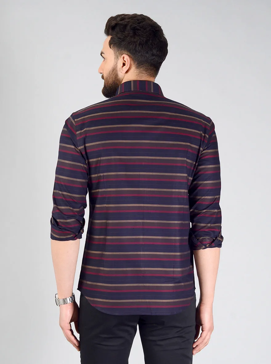 Blue & Red Striped Slim Fit Evening Wear Shirt | Metal