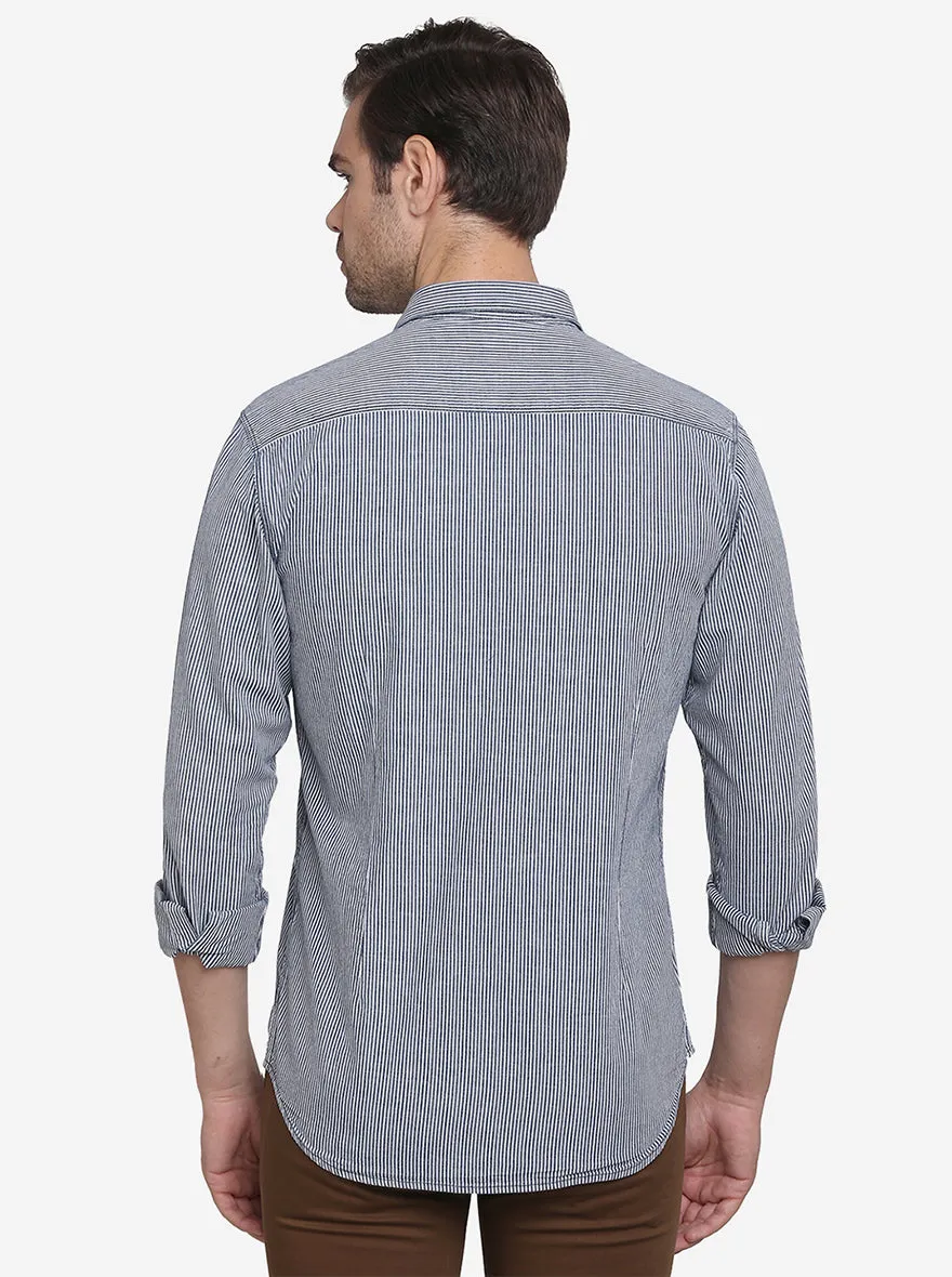 Blue Striped Slim Fit Casual Shirt  | JadeBlue