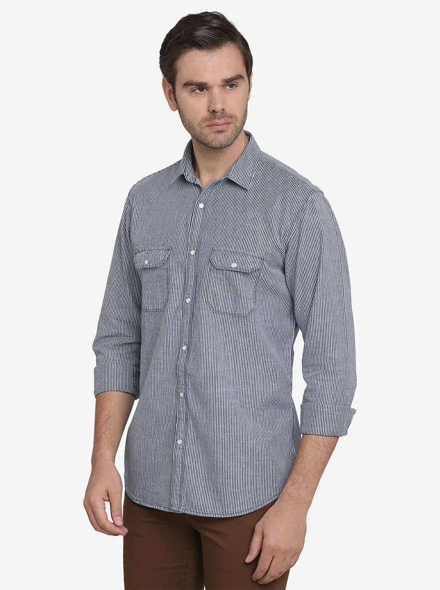 Blue Striped Slim Fit Casual Shirt  | JadeBlue