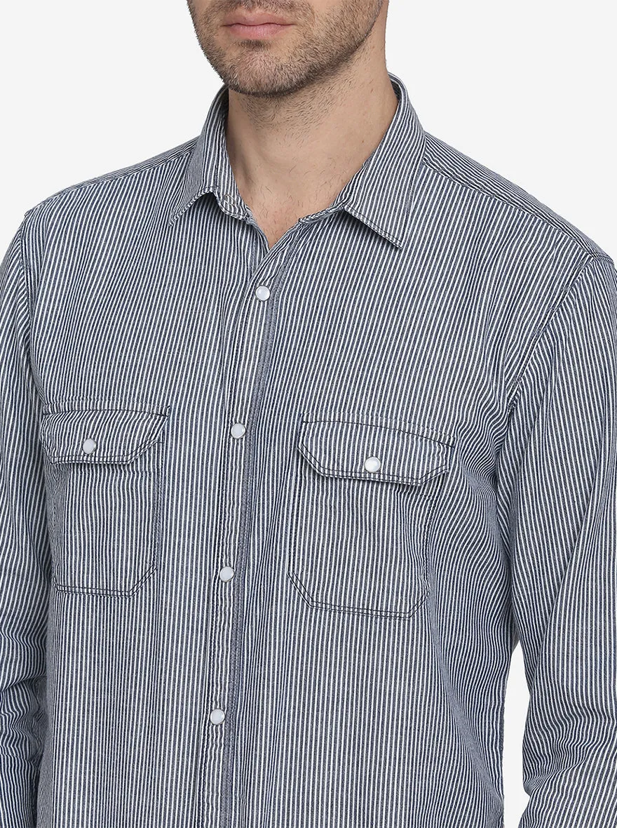 Blue Striped Slim Fit Casual Shirt  | JadeBlue