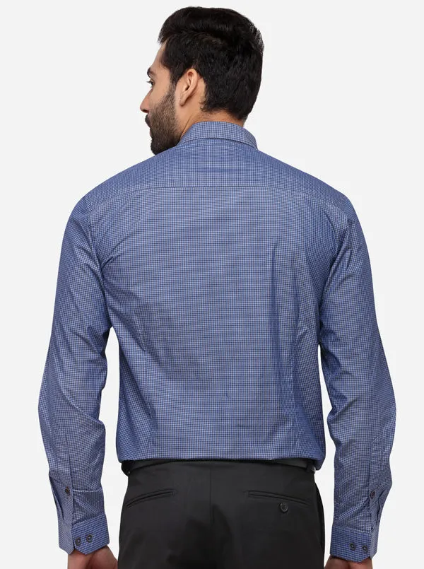 Blue Tailored Fit Checked Casual Shirt | JadeBlue