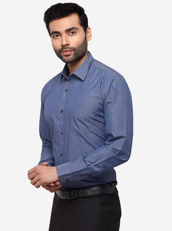 Blue Tailored Fit Checked Casual Shirt | JadeBlue