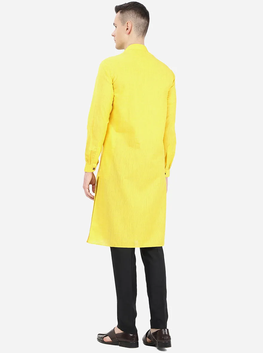 Bright Yellow Self Textured Regular Fit Modi Kurta | Modi Kurta