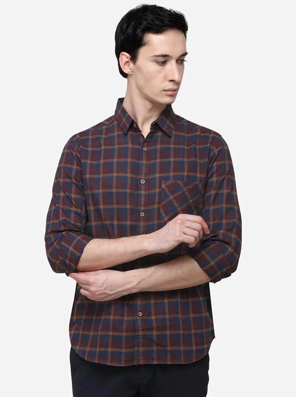 Brown Slim Fit Checked Casual Shirt | Greenfibre