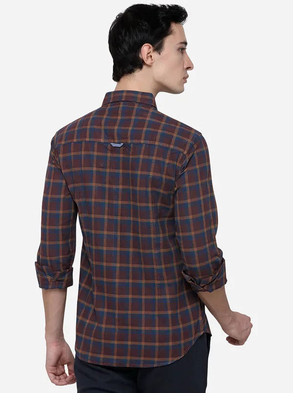 Brown Slim Fit Checked Casual Shirt | Greenfibre