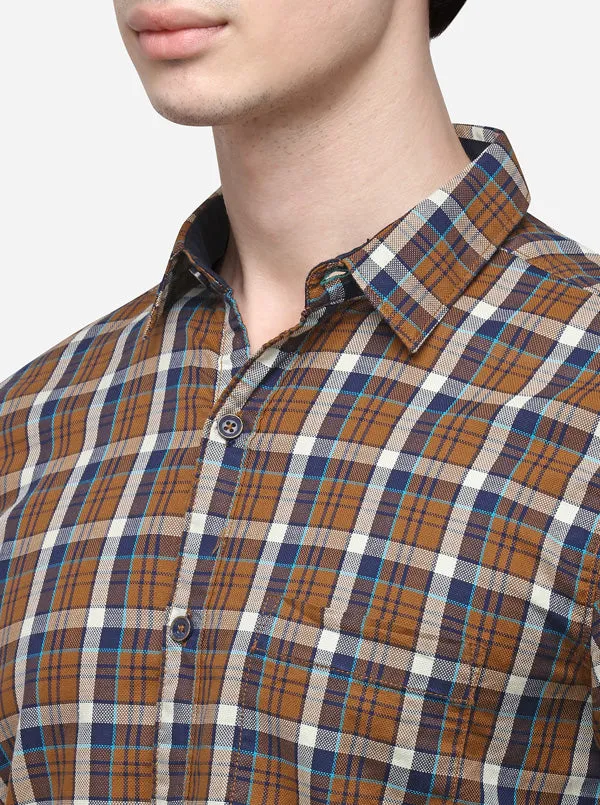 Brown Slim Fit Checked Casual Shirt | JadeBlue