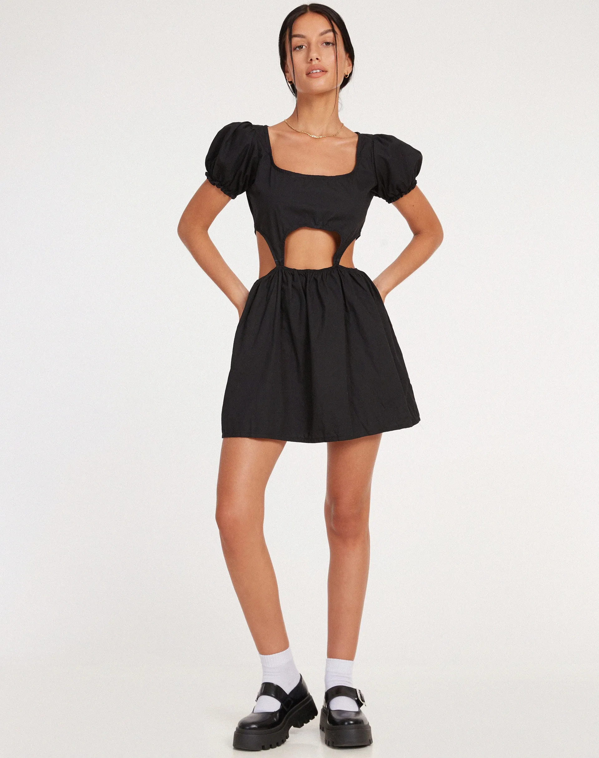 Brynlie Mini Dress in Poplin Black