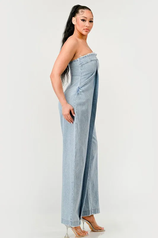 Casual Strapless Denim Jumpsuit