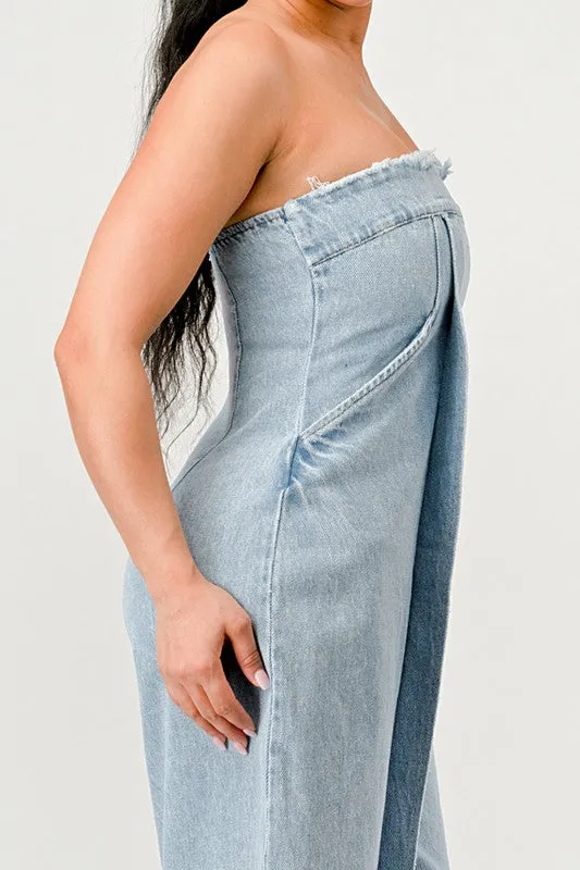 Casual Strapless Denim Jumpsuit