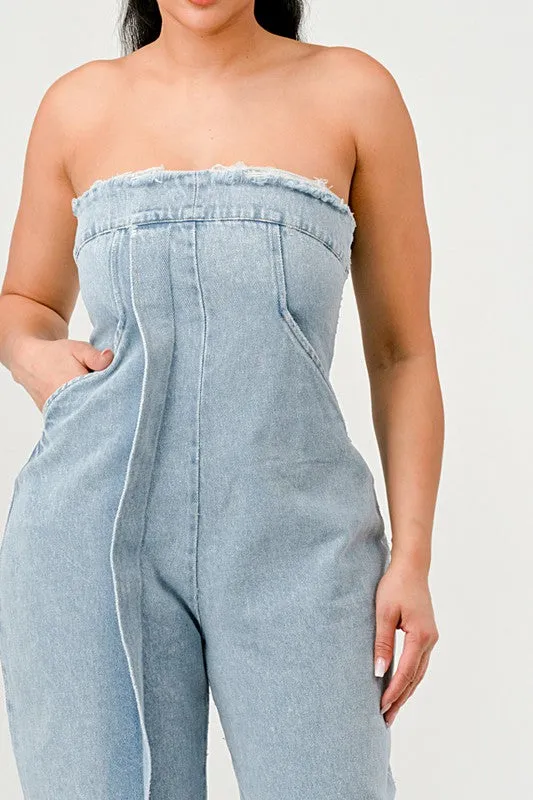 Casual Strapless Denim Jumpsuit