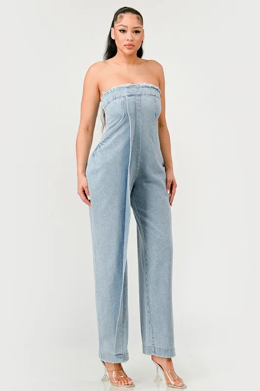 Casual Strapless Denim Jumpsuit