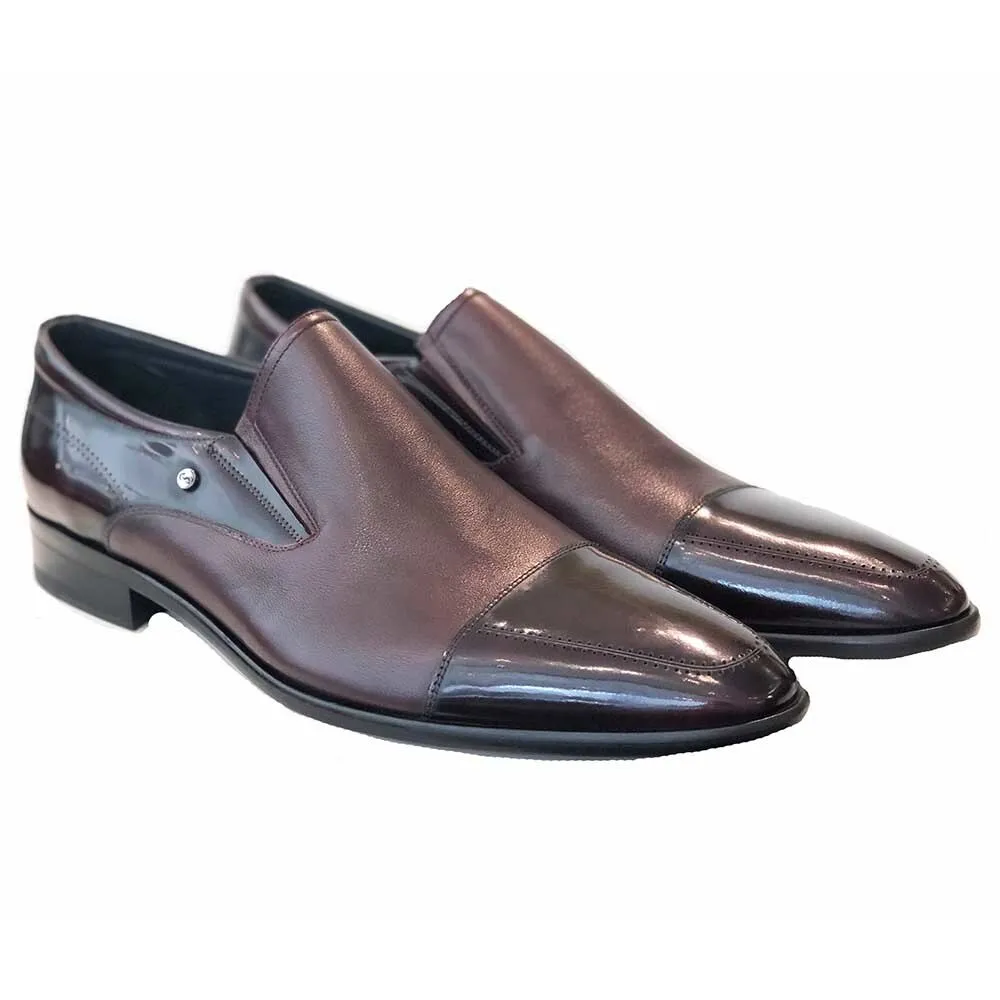 Corrente Burgundy Leather Men’s Cap Toe Slip On Loafers