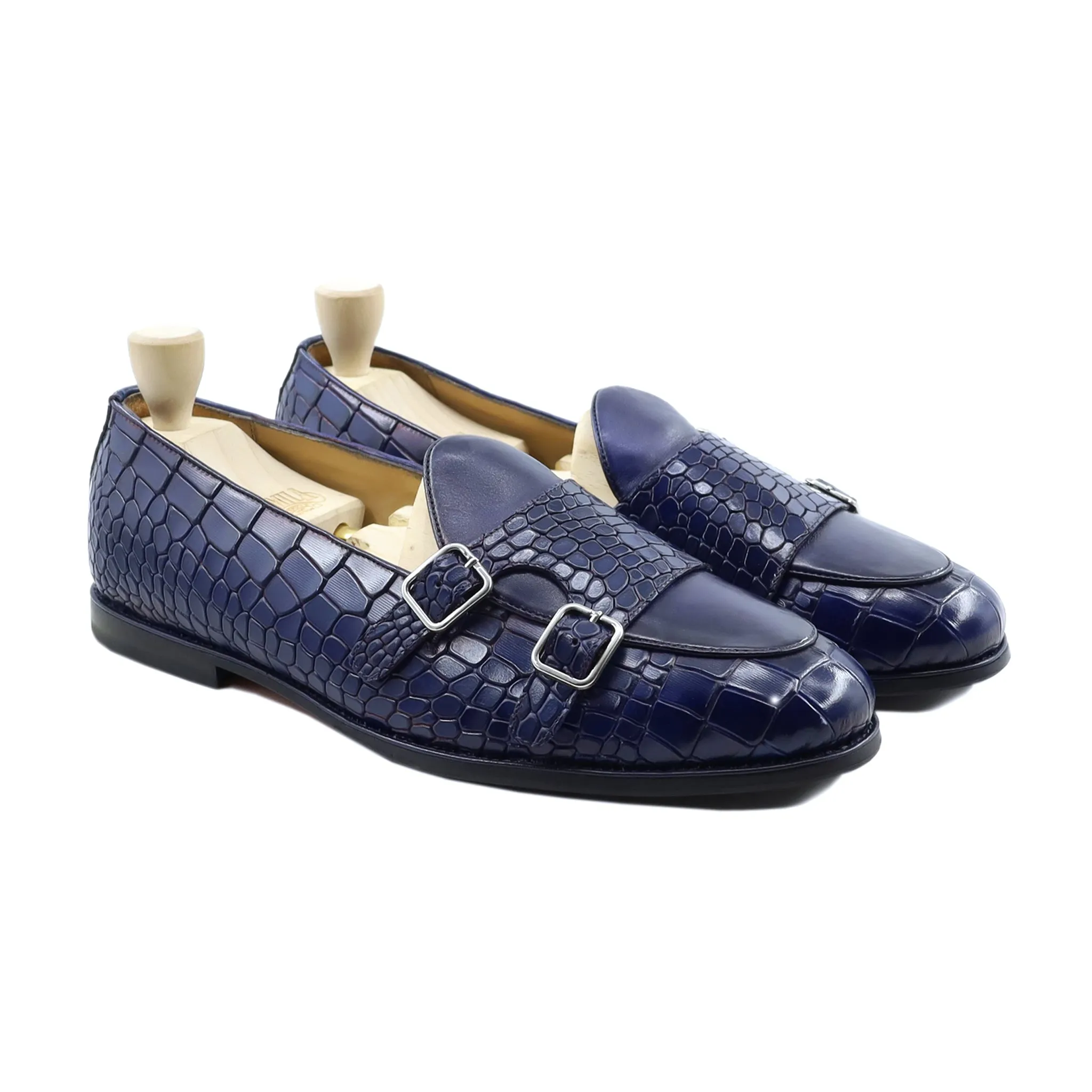 Drobak - Men's Blue Calf Leather Double Monkstrap