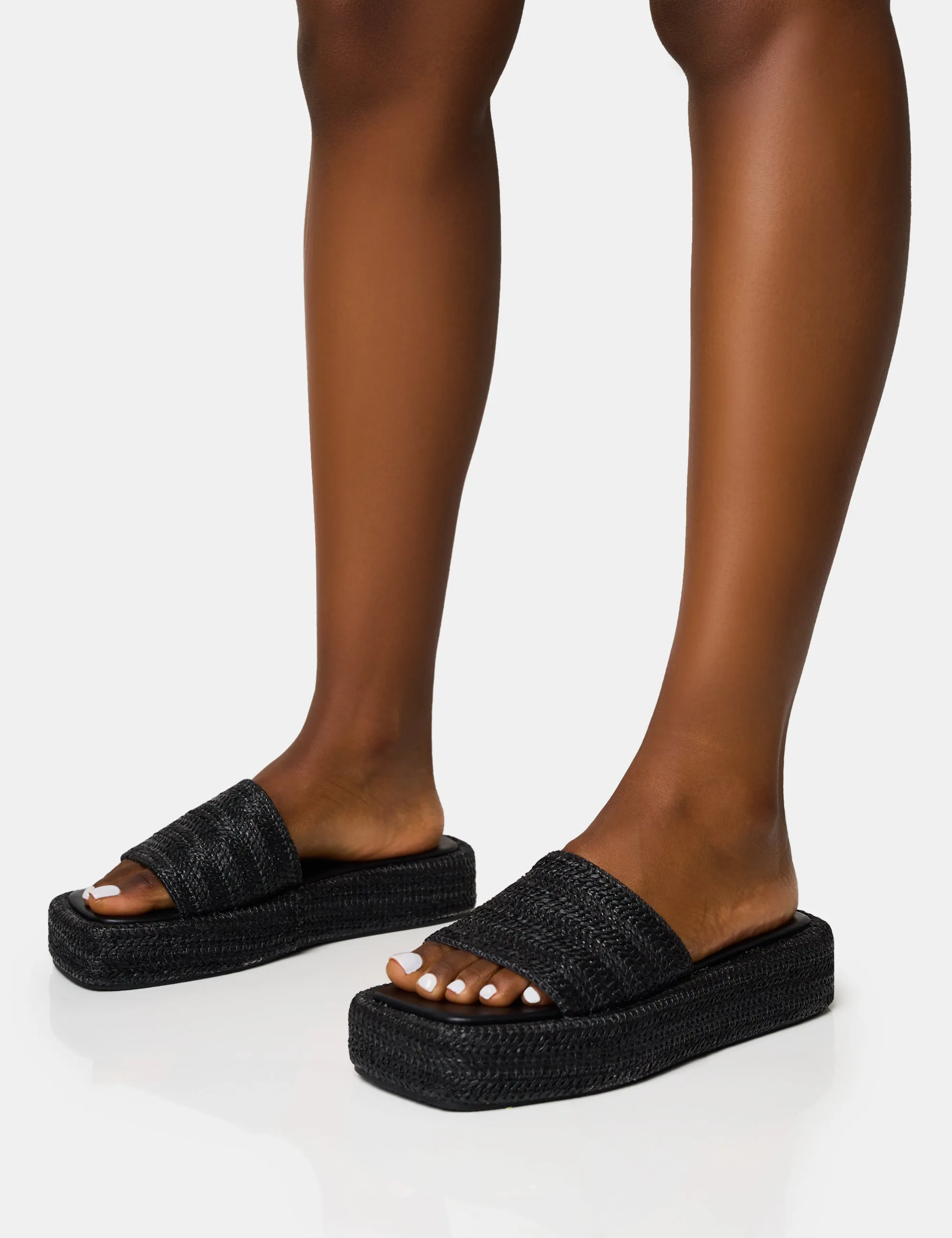 Eclipse Black Raffia Platform Sandals