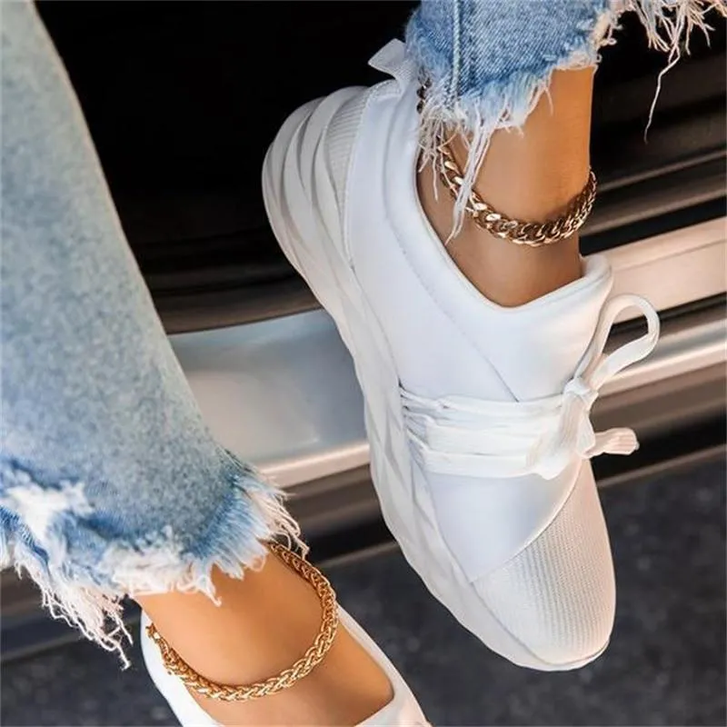 Fashion lace-up women sneakers comfy walking breathable summer running shoes