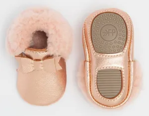 Freshly Picked Rose Gold with Pink Shearling Bow Mini Sole