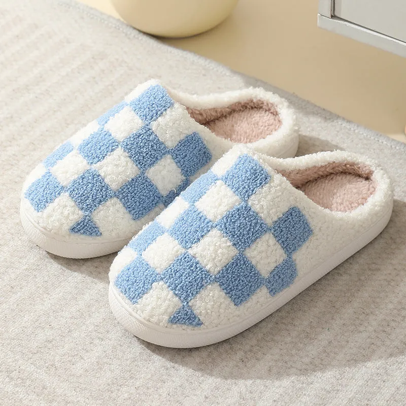 Fuzzy Plaid Warm Indoor Slippers