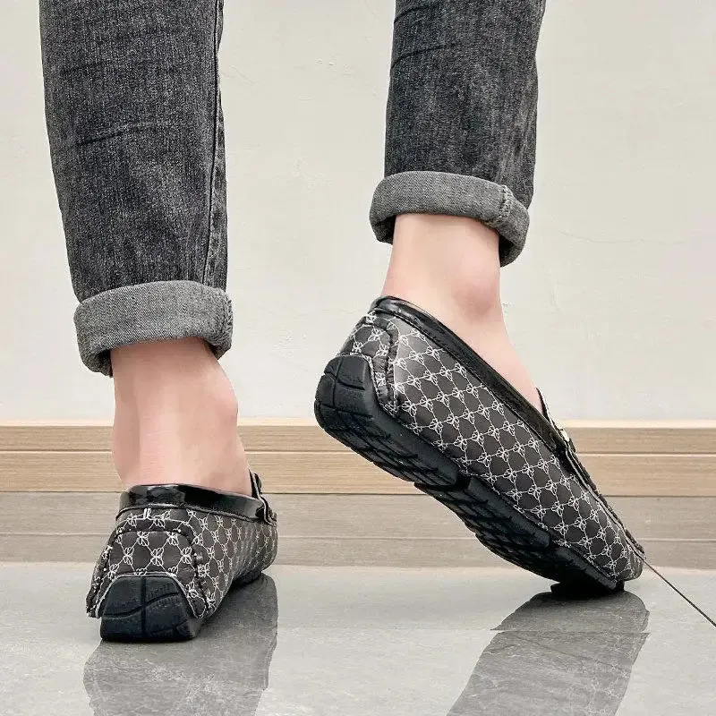 Geometric Printed Bee Appliques Loafers