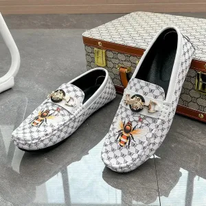 Geometric Printed Bee Appliques Loafers