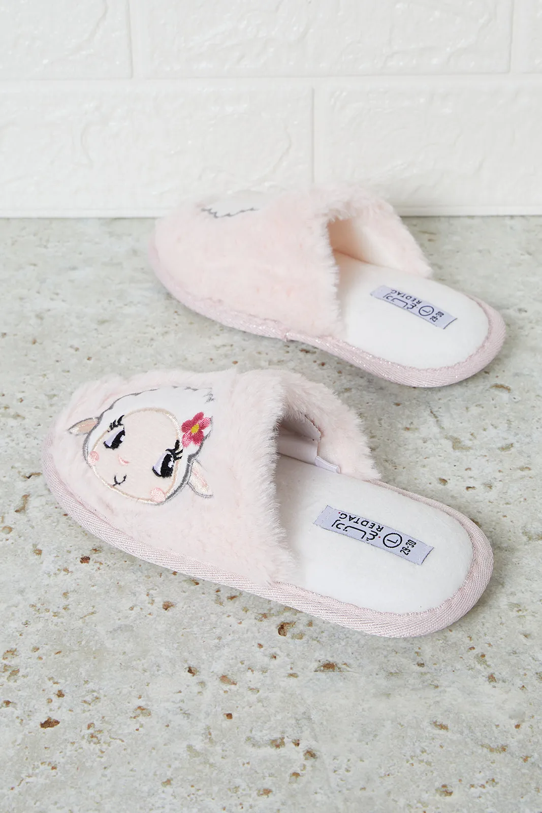 Girls Pink Sheep Face Slipper