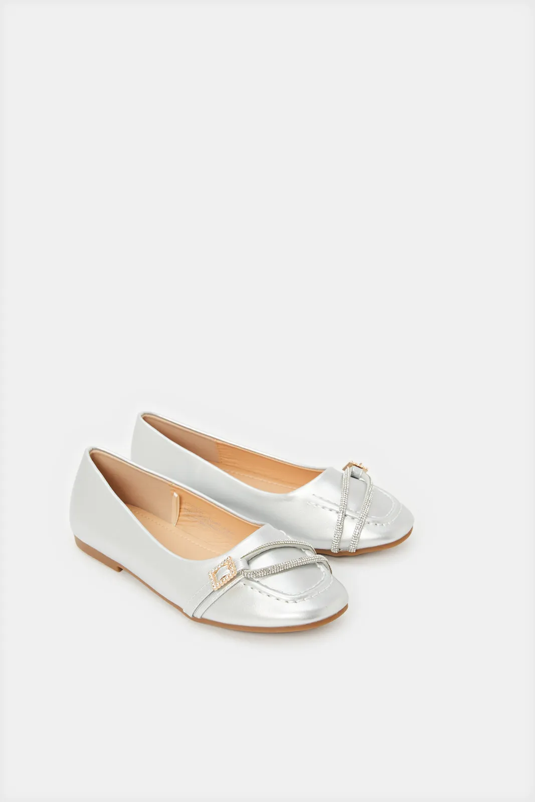 Girls Silver Diamante Loafer