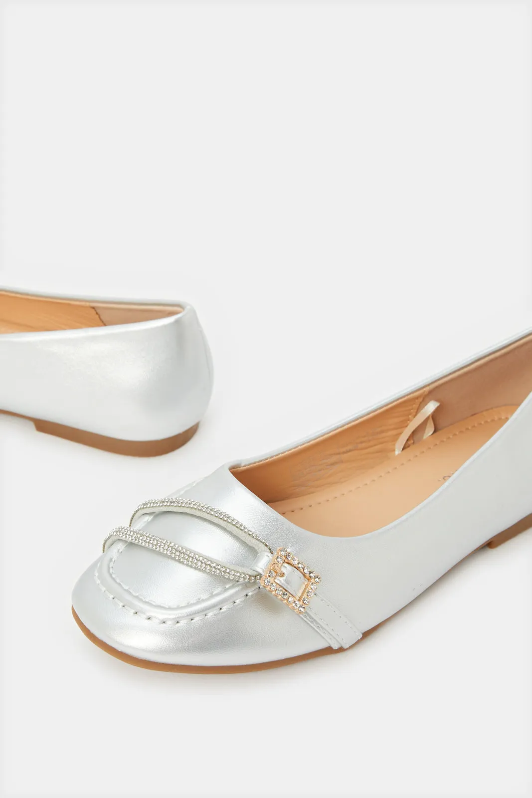 Girls Silver Diamante Loafer