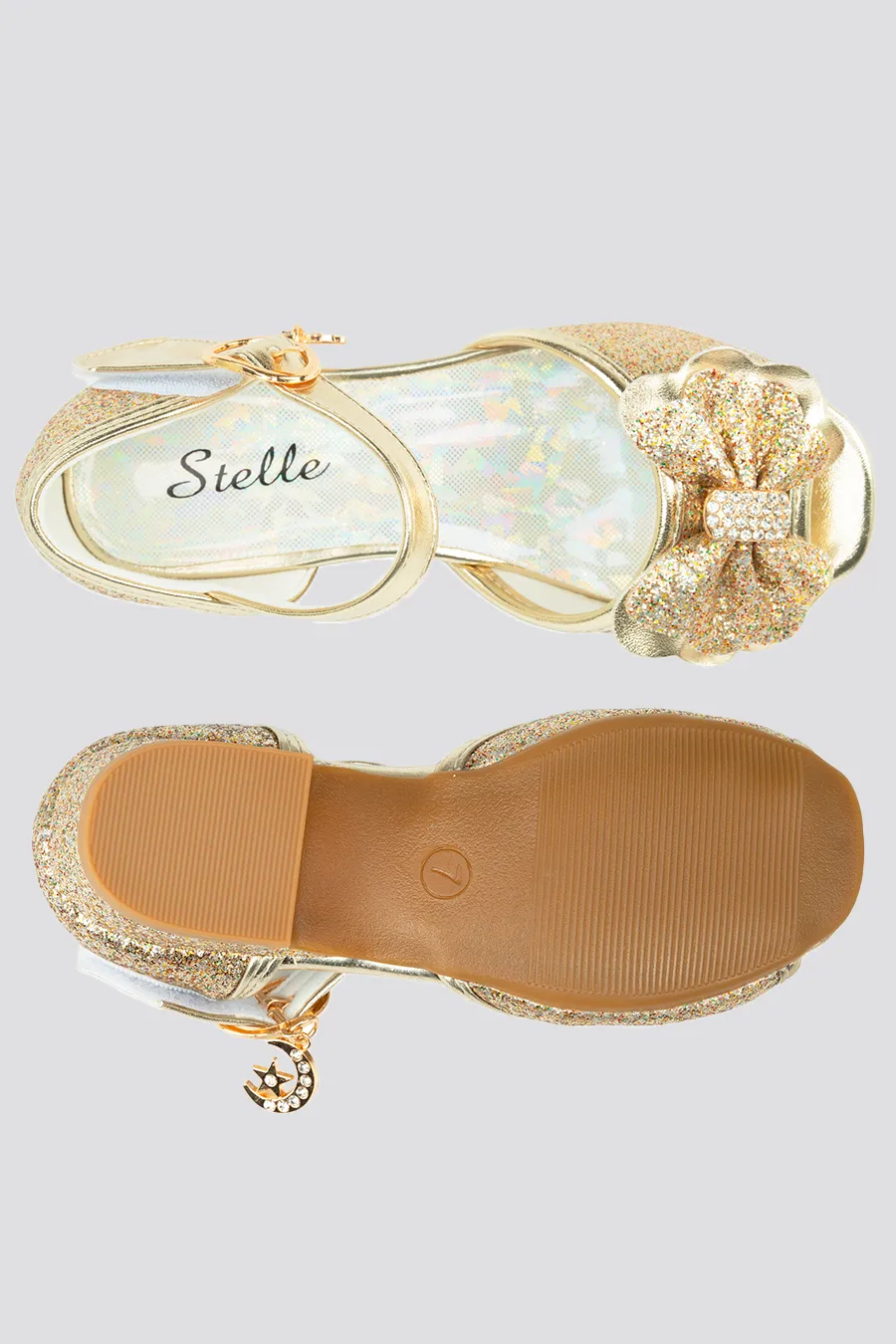 Girls Sparkly Princess Low Heels Sandals