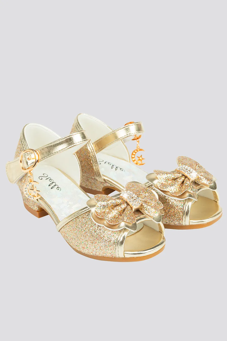 Girls Sparkly Princess Low Heels Sandals