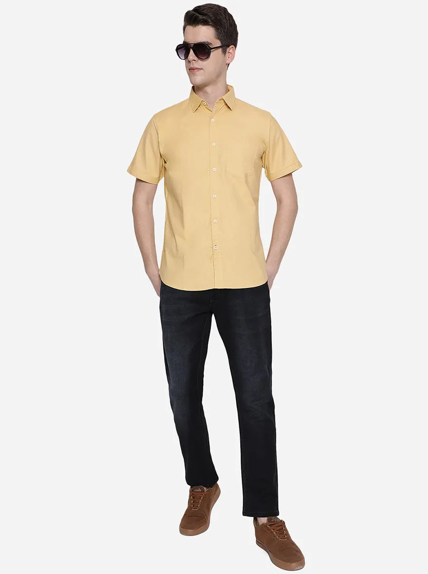 Golden Yellow Solid Slim Fit Semi Casual Shirt | JadeBlue