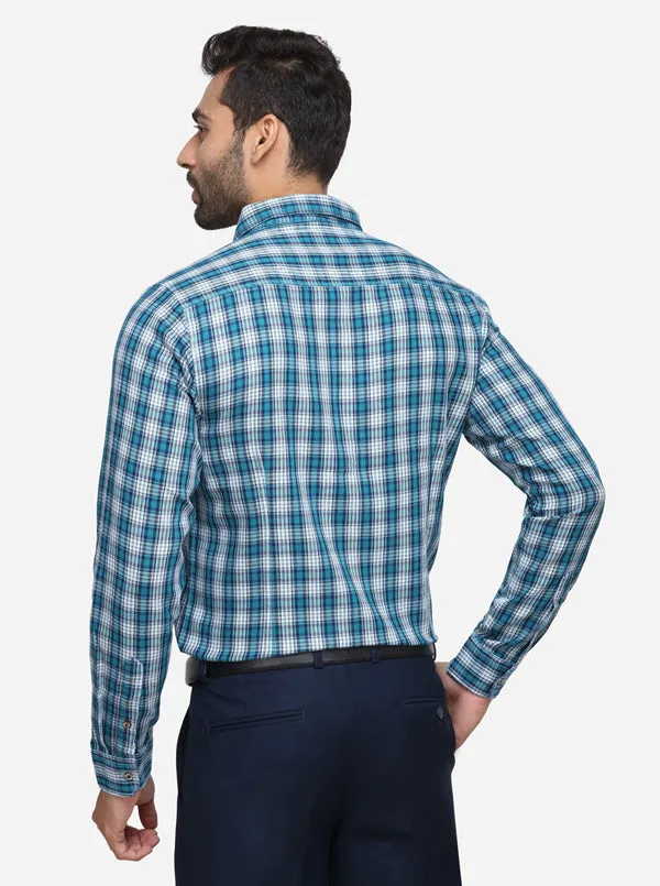 Green & White Checked Slim Fit Casual Shirt | JadeBlue