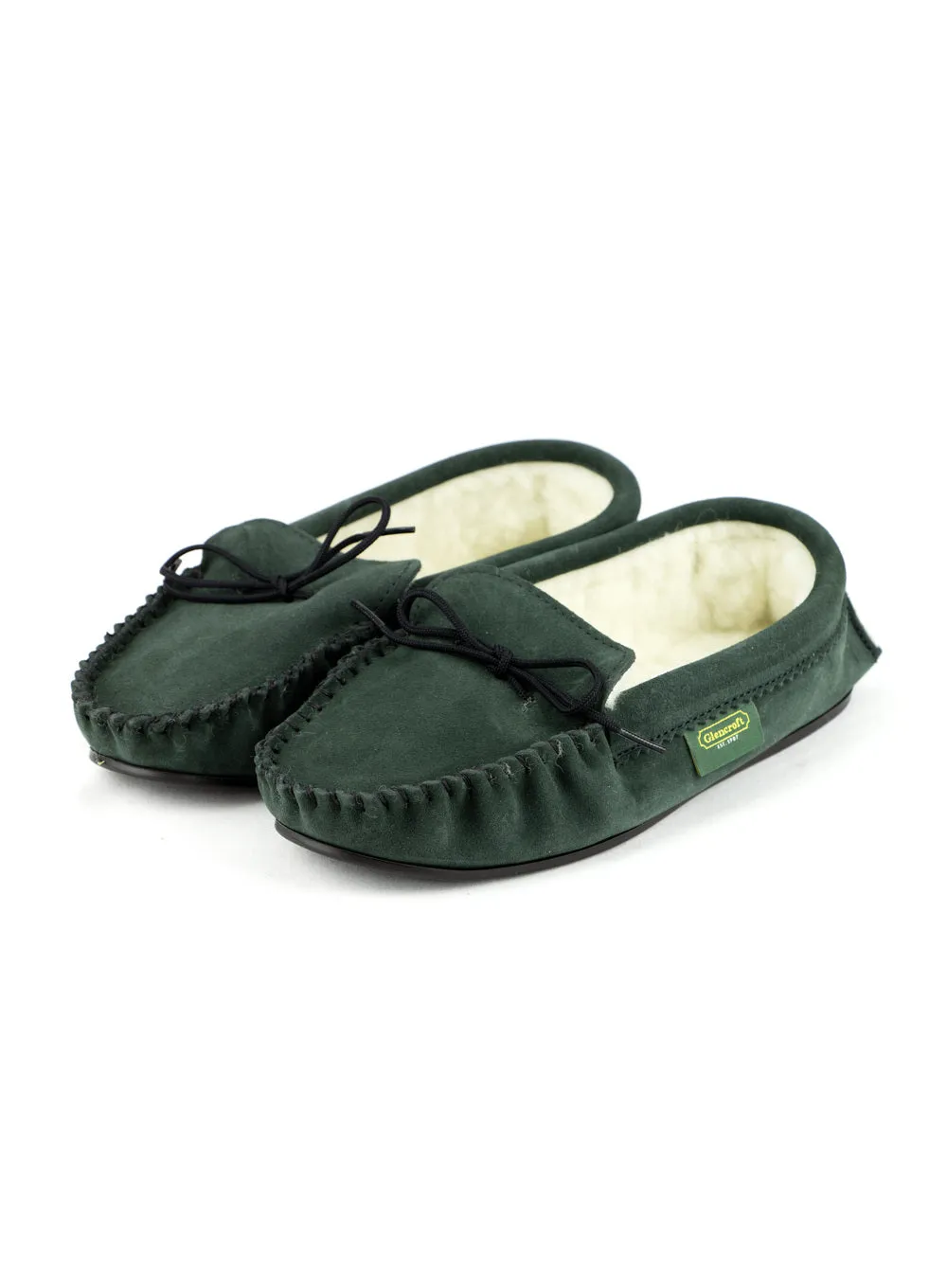 Green Suede Lambswool Moccasins with Sole