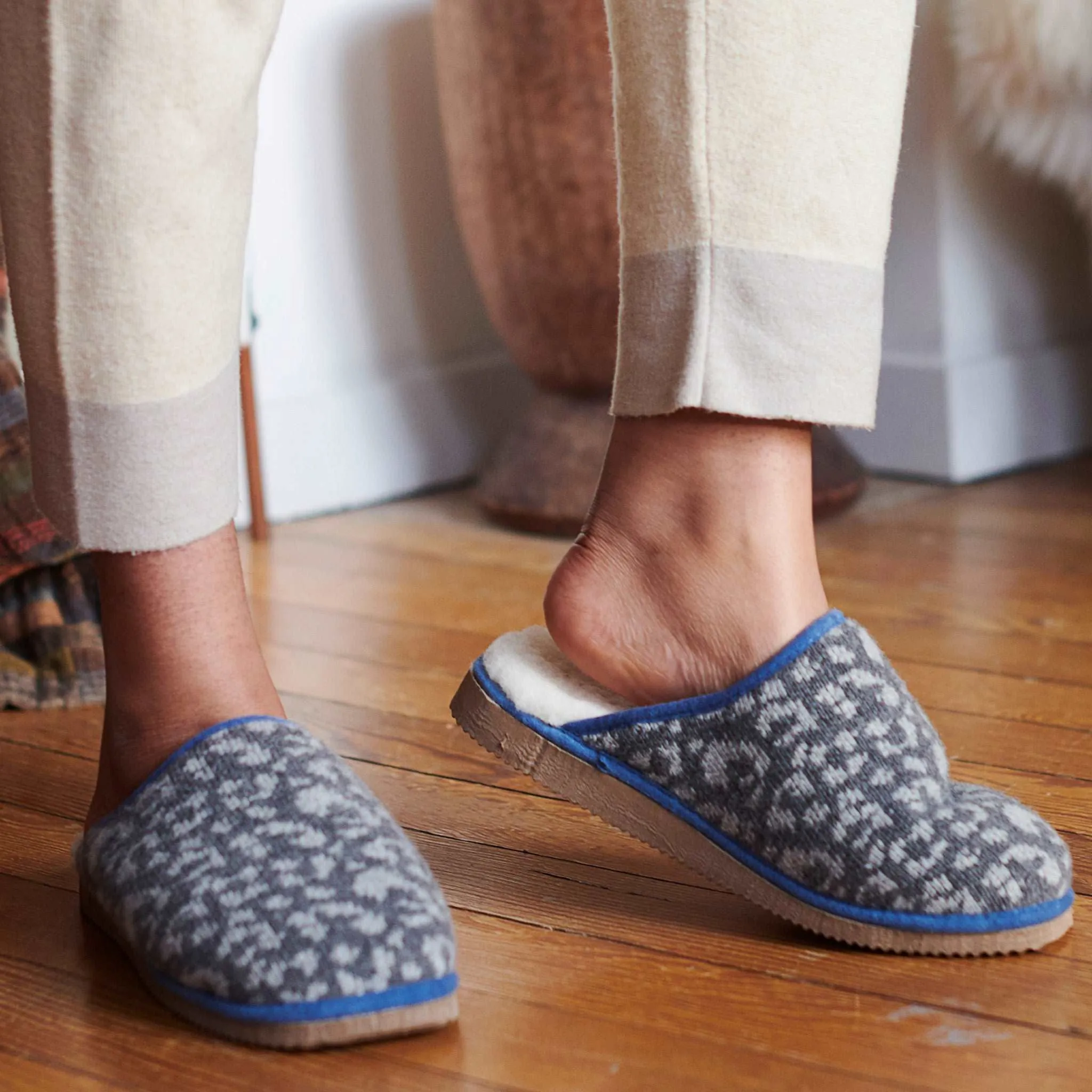 Grey Leopard Lambswool & Sheepskin Slippers - SMALL ONLY