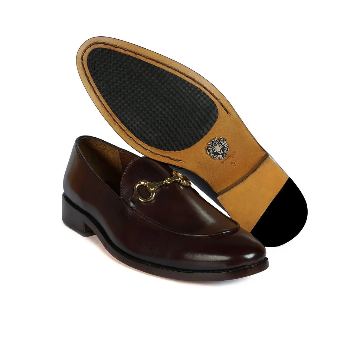 Horse-Bit Apron Toe Loafers for Men's Stylish Premium Exclusive Dark Brown Leather