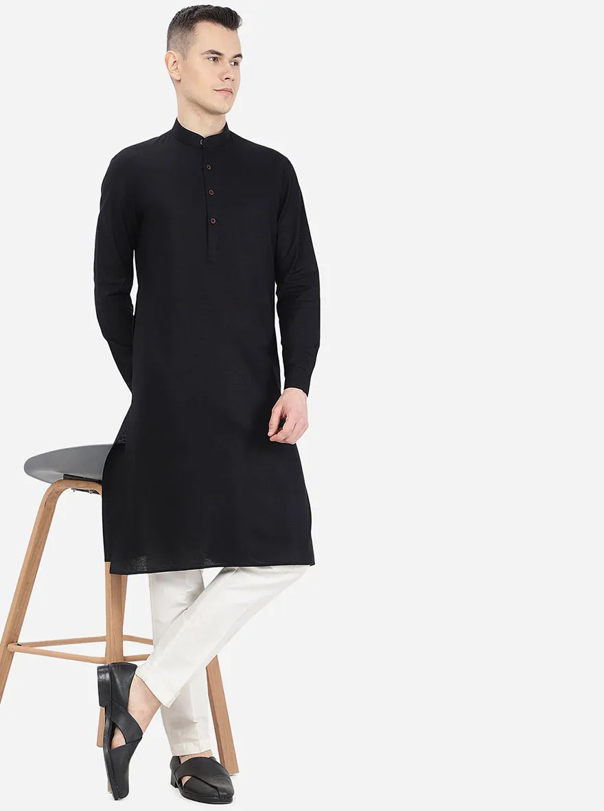 Ink Black Self Textured Regular Fit Modi Kurta | JadeBlue