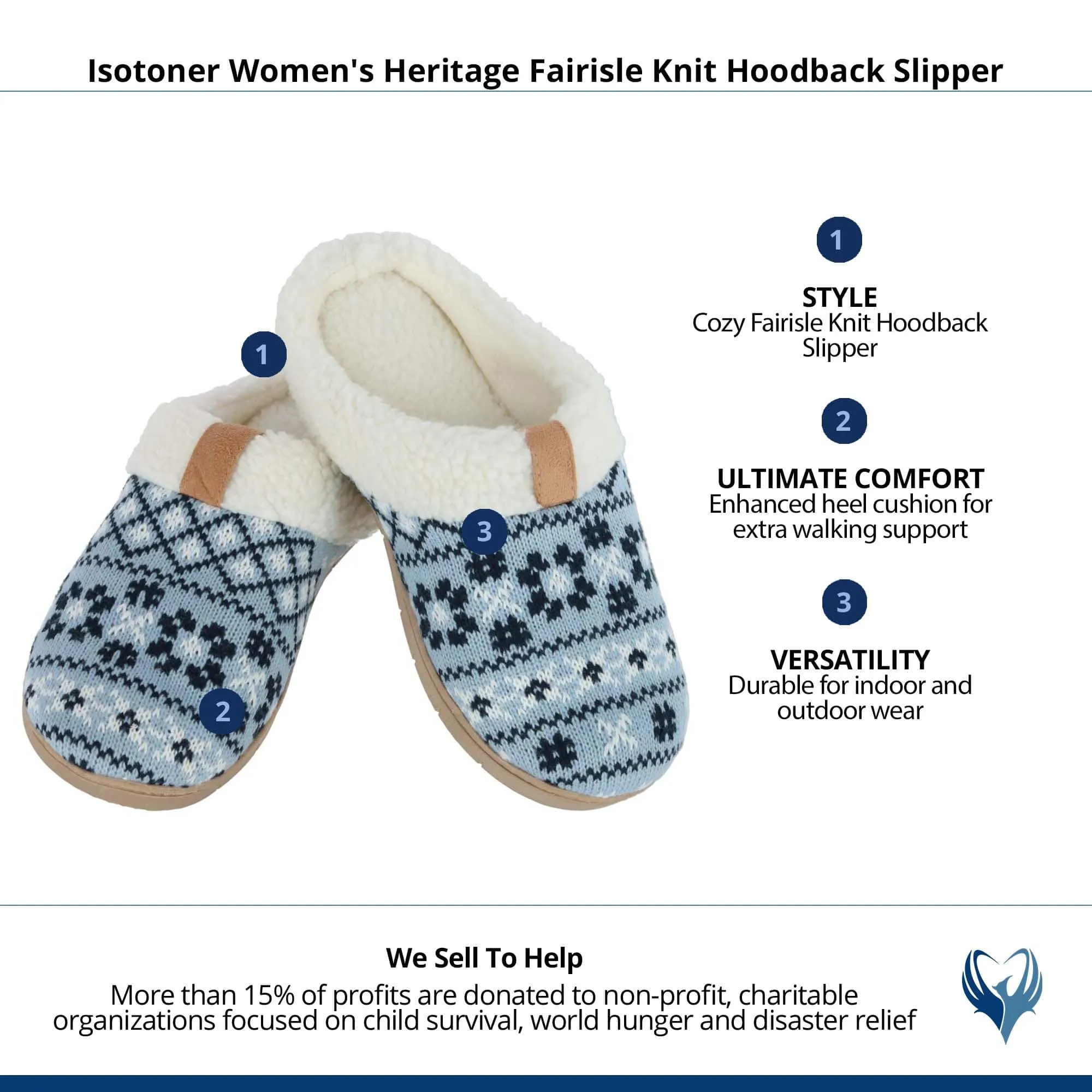 Isotoner Women's Heritage Fairisle Knit Hoodback Slipper