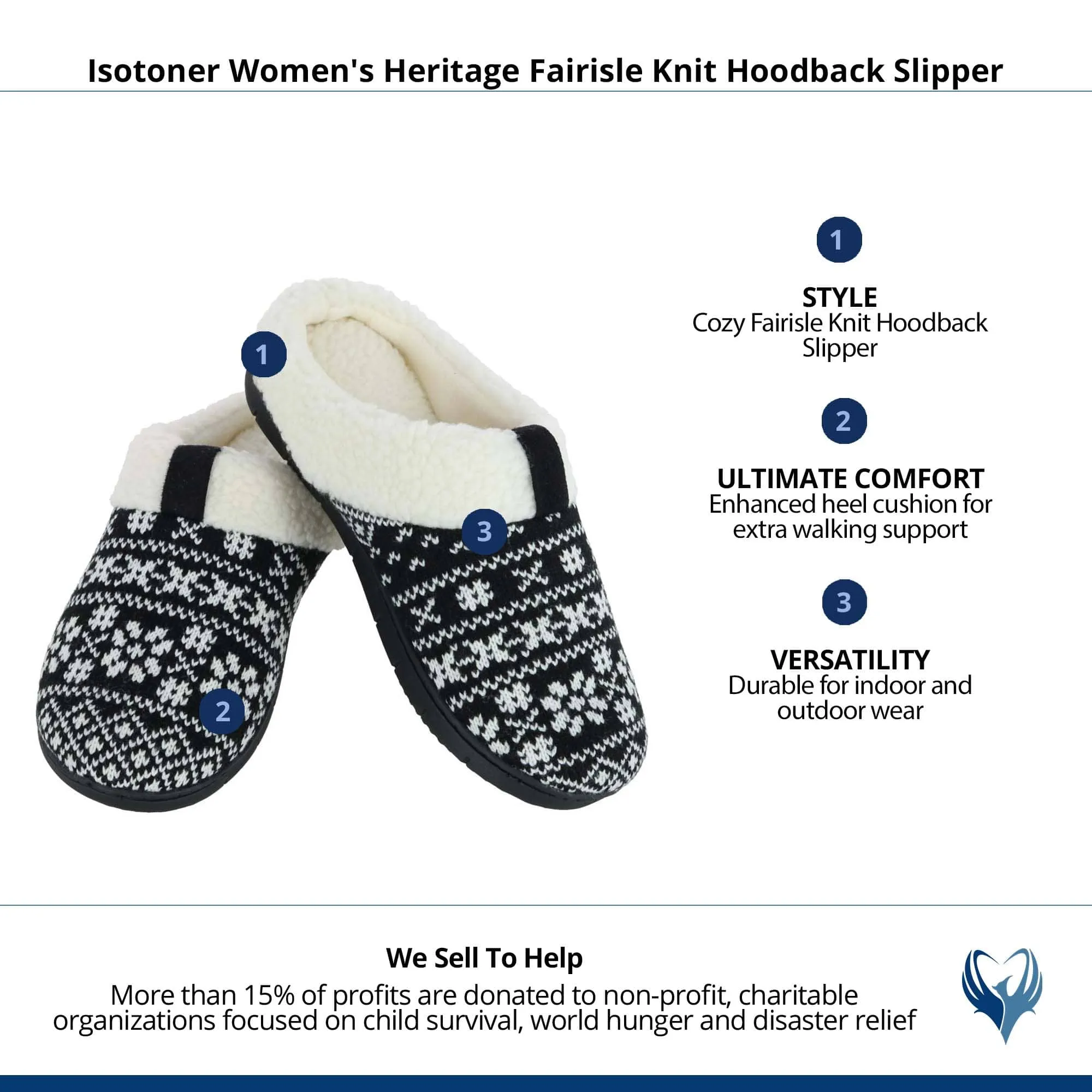 Isotoner Women's Heritage Fairisle Knit Hoodback Slipper