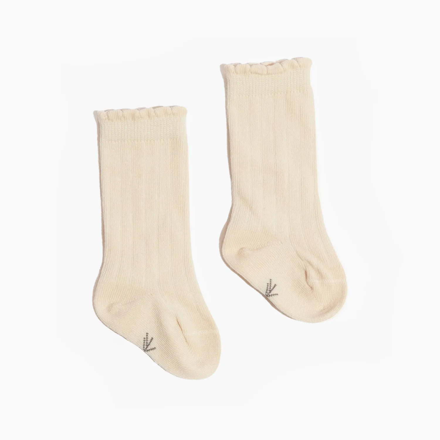 Ivory Scalloped Knee High Sock